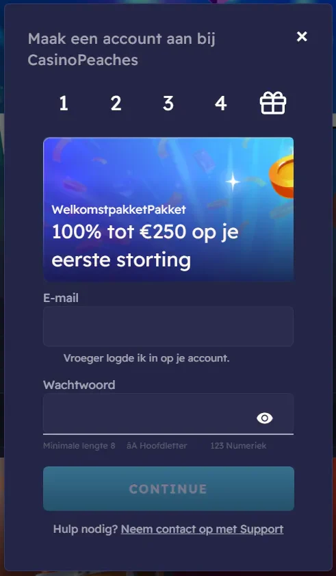 Registreren en inloggen bij Casino Peaches